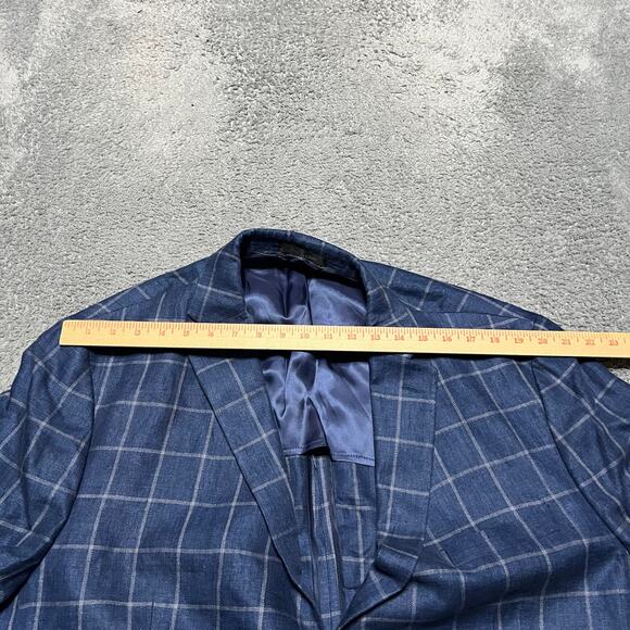 Ralph Lauren LRL Blazer Mens 50R 100% Linen 2-Button Coat Blue Windowpane Plaid - Picture 10 of 11